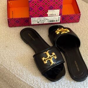 Tory Burch Black and Gold Sandals